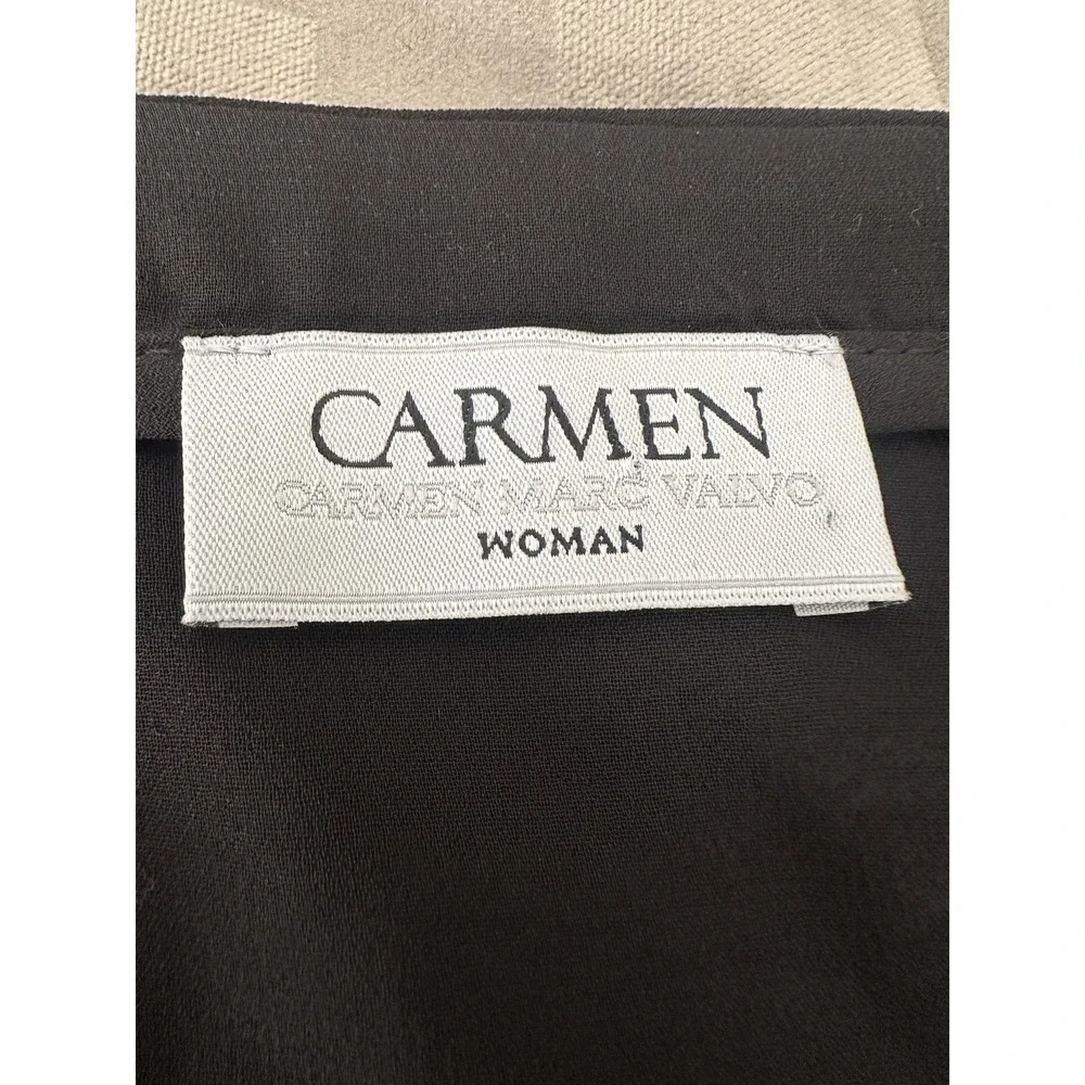 Carmen Marc Valvo Woman Shirt Womens 0X Black V Neck Sleeveless Sheer Hem Blouse - Picture 3 of 14